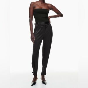 Aritzia Black Velvet Trousers with Tapered Legs